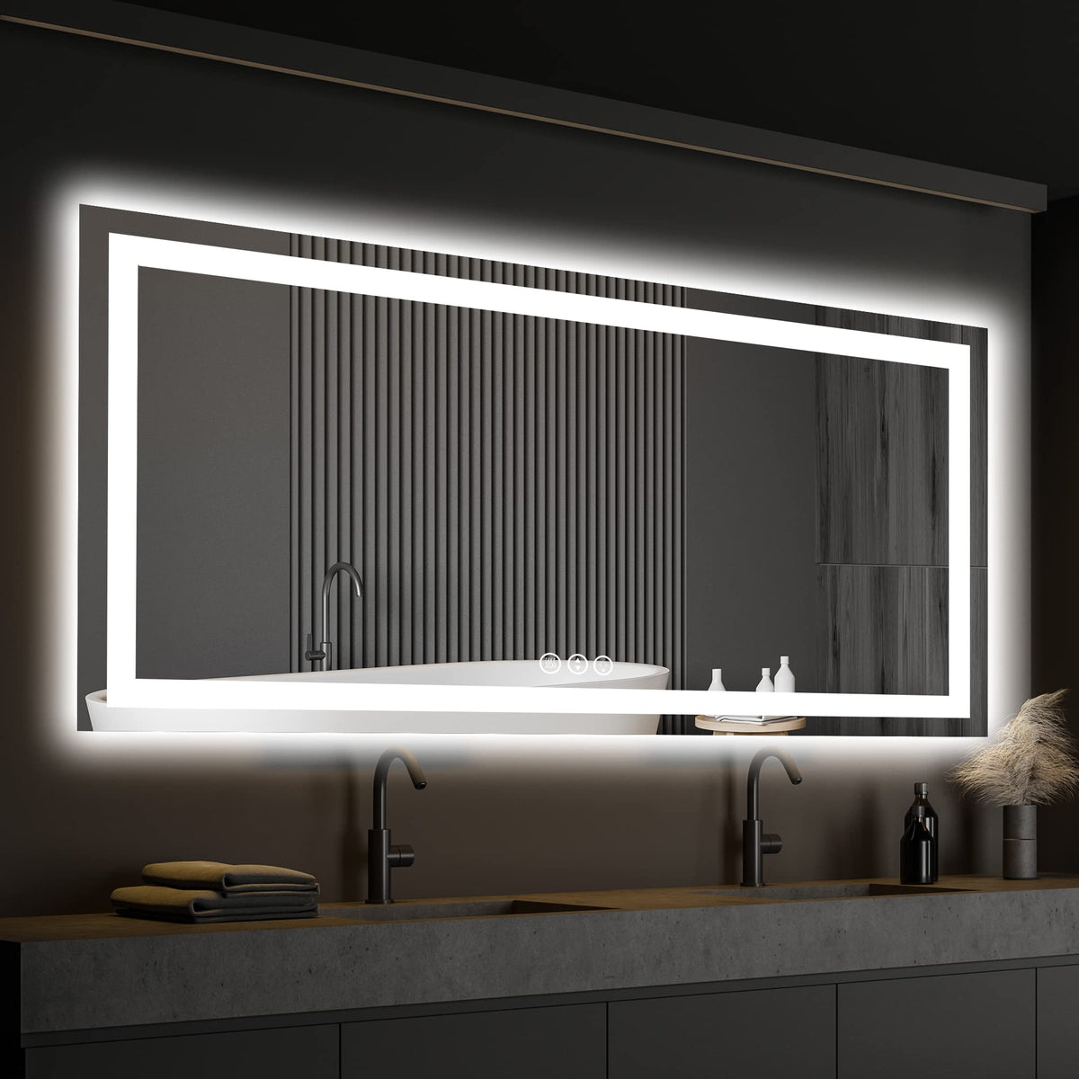 ISKM 55x30 Large led Lighted Bathroom Mirror Front and Backlight Mirror for Wall LED Bathroom Mirror Waterproof and Shatter-