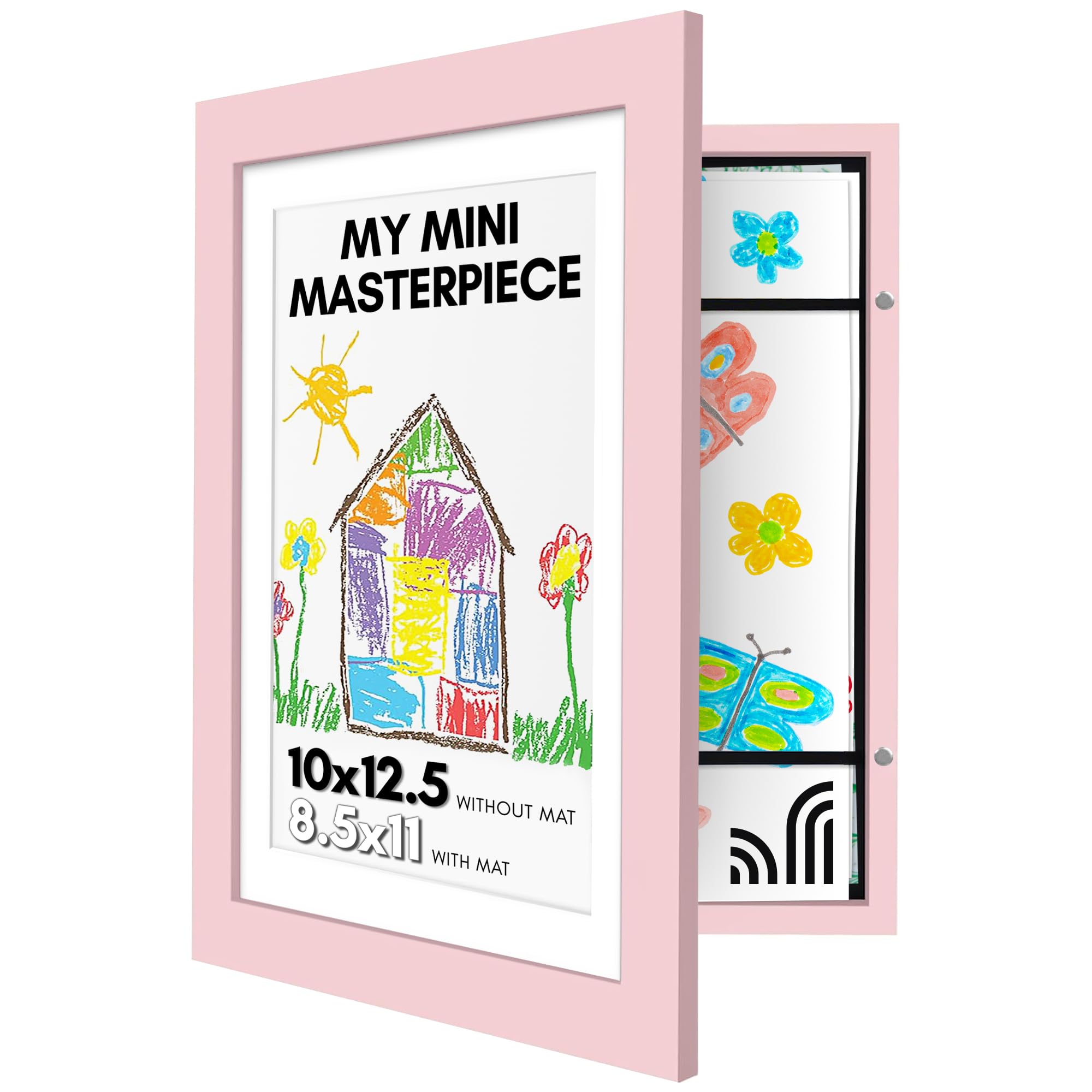 Americanflat 10x12.5 Kids Art Frame - Front Loading Picture Frame - Use as 8.5x11 Frame with Mat or 10x12.5 Frame Without Mat - 
