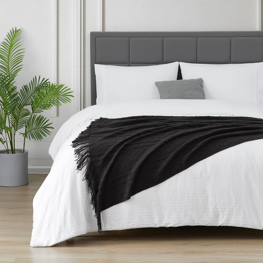 Bourina Throw Blanket Textured Solid Soft Sofa Throw Couch Cover Knitted Decorative Blanket, 50 X60 Inches Black