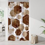Litabel Modern Small Stall Shower Curtain For Bathroom, Brown Geometric Art Decor Waterproof Bath Curtain, Abstract Fabric Showe
