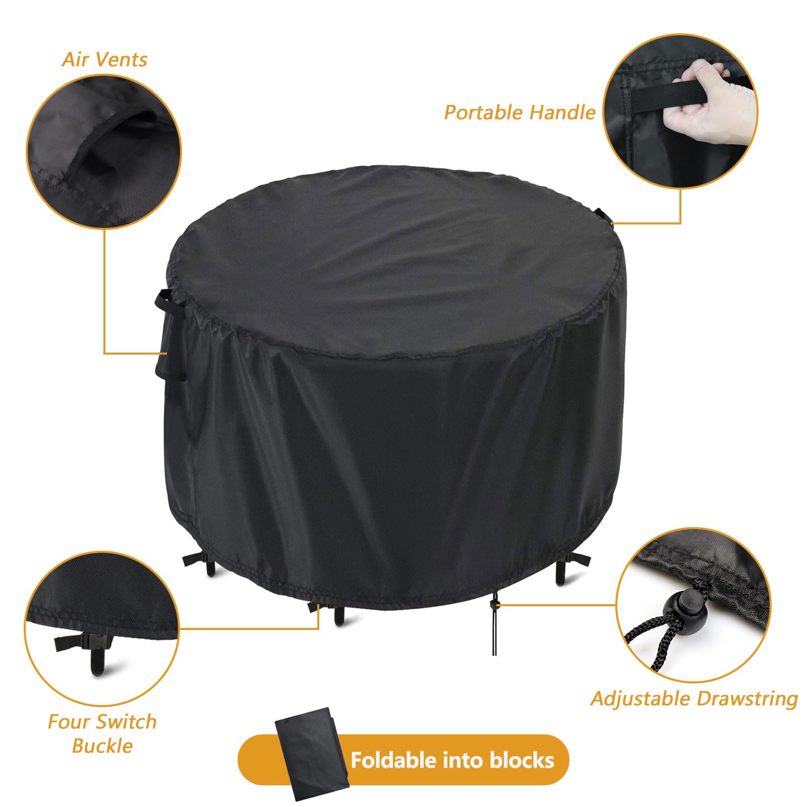 Kingling Round Patio Furniture Covers, Waterproof Outdoor Table Cover For 90''D X43''H, Heavy Duty Patio Cover For Round Table & Chair Sets, Outdoor Furniture Covers (Black)