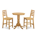 East West Furniture EDCF3-OAK-W 3 Piece Counter Height Dining Set for Small Spaces Contains a Round Dining Room Table with Pedestal and 2 Wooden Seat Chairs, 30x30 Inch, Oak