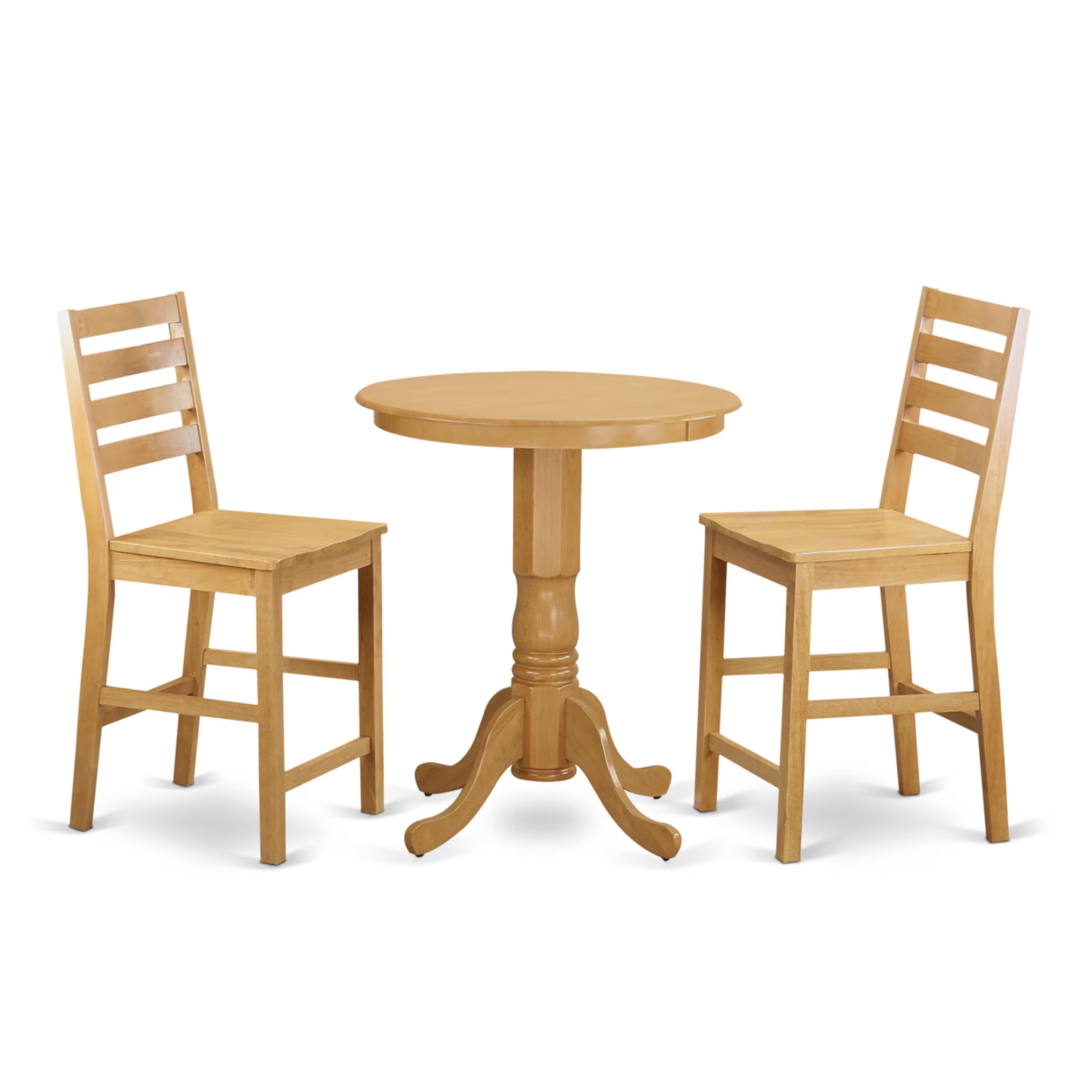 East West Furniture EDCF3-OAK-W 3 Piece Counter Height Dining Set for Small Spaces Contains a Round Dining Room Table with Pedestal and 2 Wooden Seat Chairs, 30x30 Inch, Oak