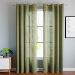 Encasa XO Cotton Linen Sheer Curtains, Linen Textured Sage Green