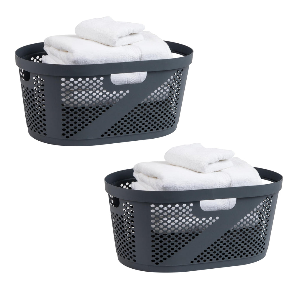 Mind Reader 40L Laundry Basket, Clothes Hamper, Ventilated, Plastic, 23''L x 14.5''W x 10.5''H, Set of 2, Gray