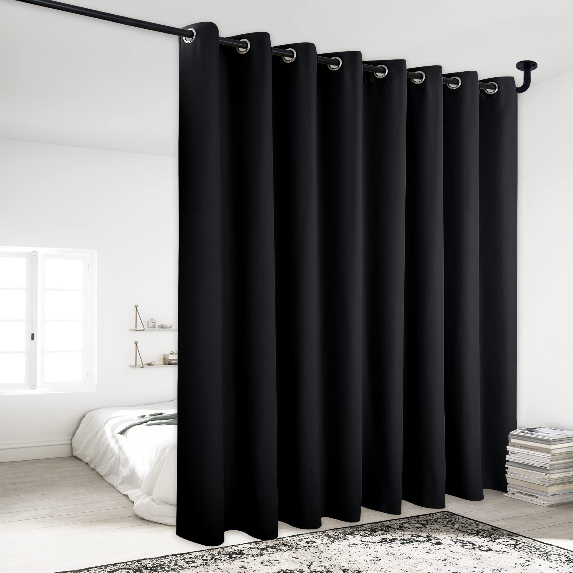 NICETOWN Halloween Light Reducing Grommet Curtain - (W120 x L84, Black, 1 Piece) Tripe Woven Textured Soft Curtain Panel for Liv
