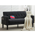 Tyboatle 62 Inch Linen Upholstered Tufted Mid-Century Modern Loveseat Sofa W/ 2 Usb Charger Ports And 2 Cupholders, Small Love Seat Couches For Living Room, Bedroom, Apartment, Dorm (Dark Grey)
