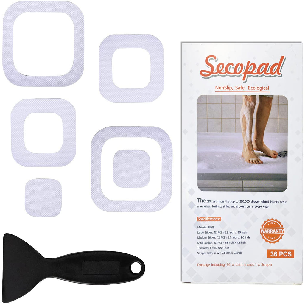 Secopad Non-Slip Bathtub Stickers, 72 PCS Safety Bathroom Tubs Showers Treads Adhesive Decals with Scraper (White)