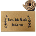 Welcome Mats for Front Door, Bless This Hizzle Fo Shizzle Welcome Mat with Rubber Backing Doormat Entrance Floor Weaving Embroid