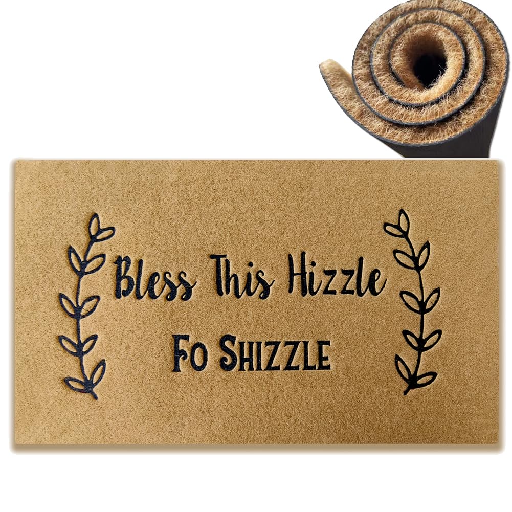 Welcome Mats for Front Door, Bless This Hizzle Fo Shizzle Welcome Mat with Rubber Backing Doormat Entrance Floor Weaving Embroid