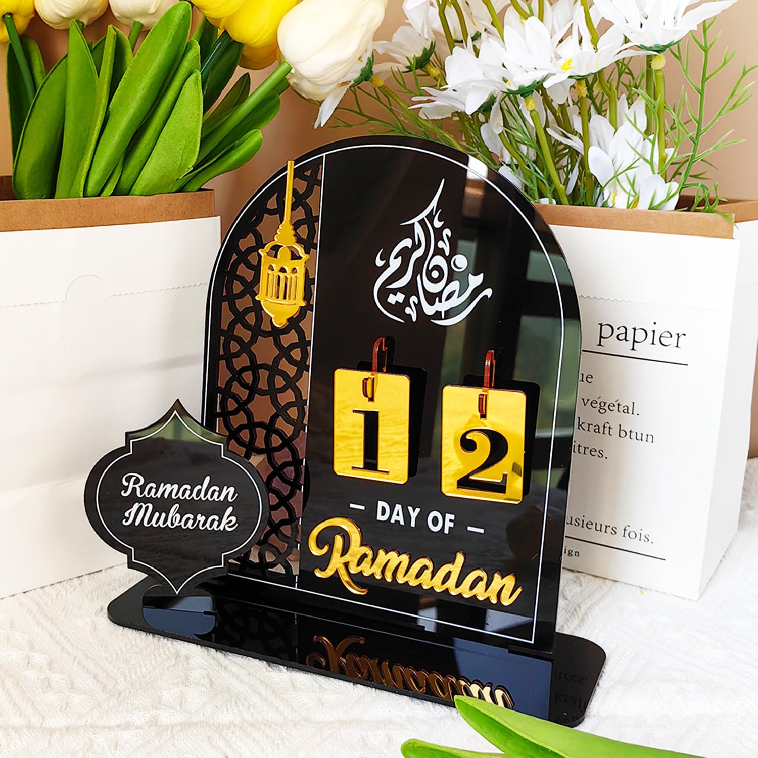 Seahuistar Ramadan Advent Calendar Acrylic Eid Countdown Calendars 30 Days Til Eid Lantern Eid Mubarak Ornament Table Decor For