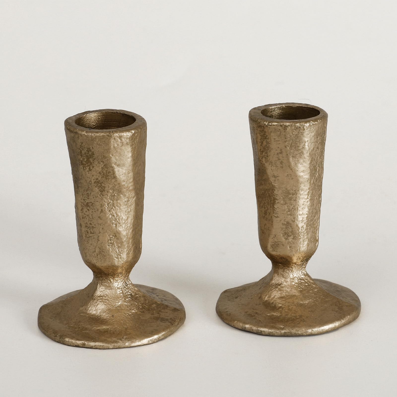 Handcrafted Antique Brass Iron Taper Candle Holders - Set of 2 Elegant Candlesticks for Weddings, Dining, and Parties, Timeless 