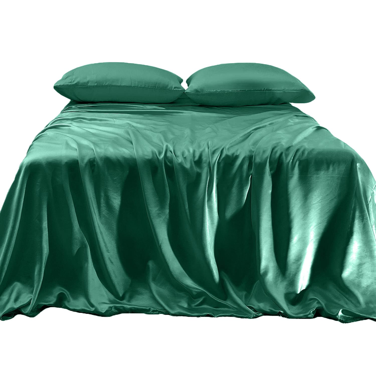 Elegant Comfort Luxurious 4-Piece Silky Satin Sheet Set, Skin And Hair Friendly, Wrinkle, Fade, Stain Resistant With Deep Pockets Fitted Sheet, Cooling Soft Satin Sheet Set, Full, Hunter Green