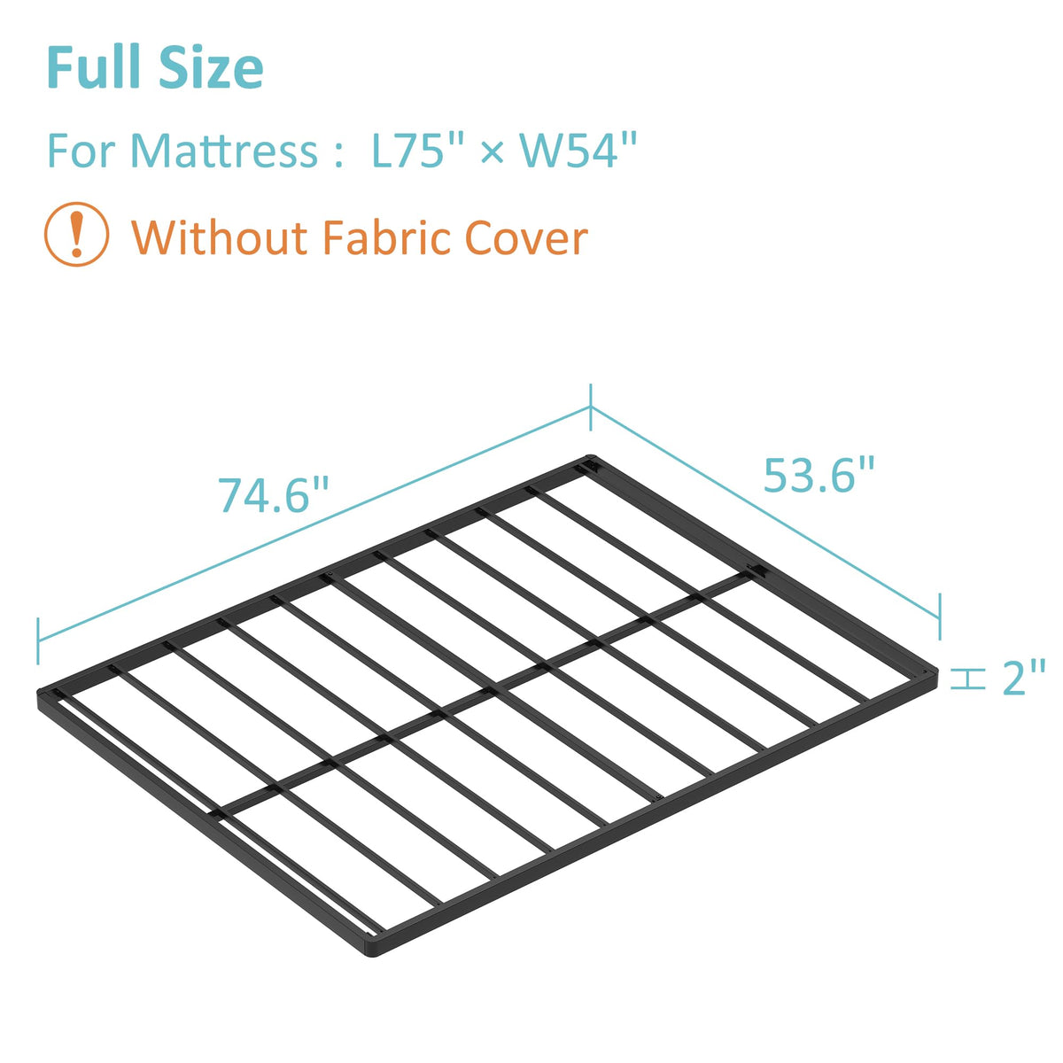 Upcanso Full Size Box Spring Bed Base 2 Inch, Low Profile Metal Boxspring Full Size Bunkie Board 2 Inch, 3000 Lbs Max Weight Capacity Mattress Foundation, Noise-Free, Easy Assembly
