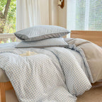 Nsnlgsgc Light Blue Gingham Duvet Cover Set Queen, Blue Grid Simple Geometric Square Pattern Comforter Cover,Soft Plaid Washed M