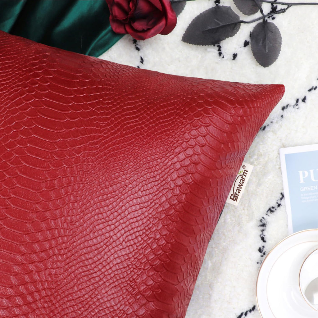 Brawarm Christmas Red Leather Throw Pillows 12 X 20 Inches, Snake Leather Pillow Covers Pack Of 2, Faux Leather Decorative Lumba