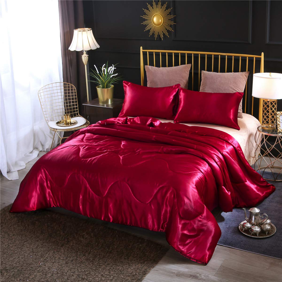 Ntbed Silky Satin Comforter Set Queen (90'X90') Luxury Soft Lightweight Sexy Microfiber Bedding Comforter With 2 Pillow Cases