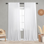 Koufall Back Tab Rod Pocket Linen Sheer Curtains For Living Room-White-72X108