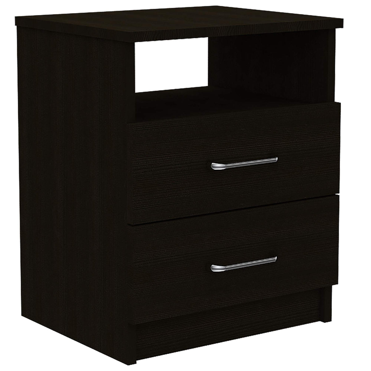 Depot E-Shop Salento Nightstand with Two Drawers, One Shelf, and Superior Top, 20" H, Black, Bedroom