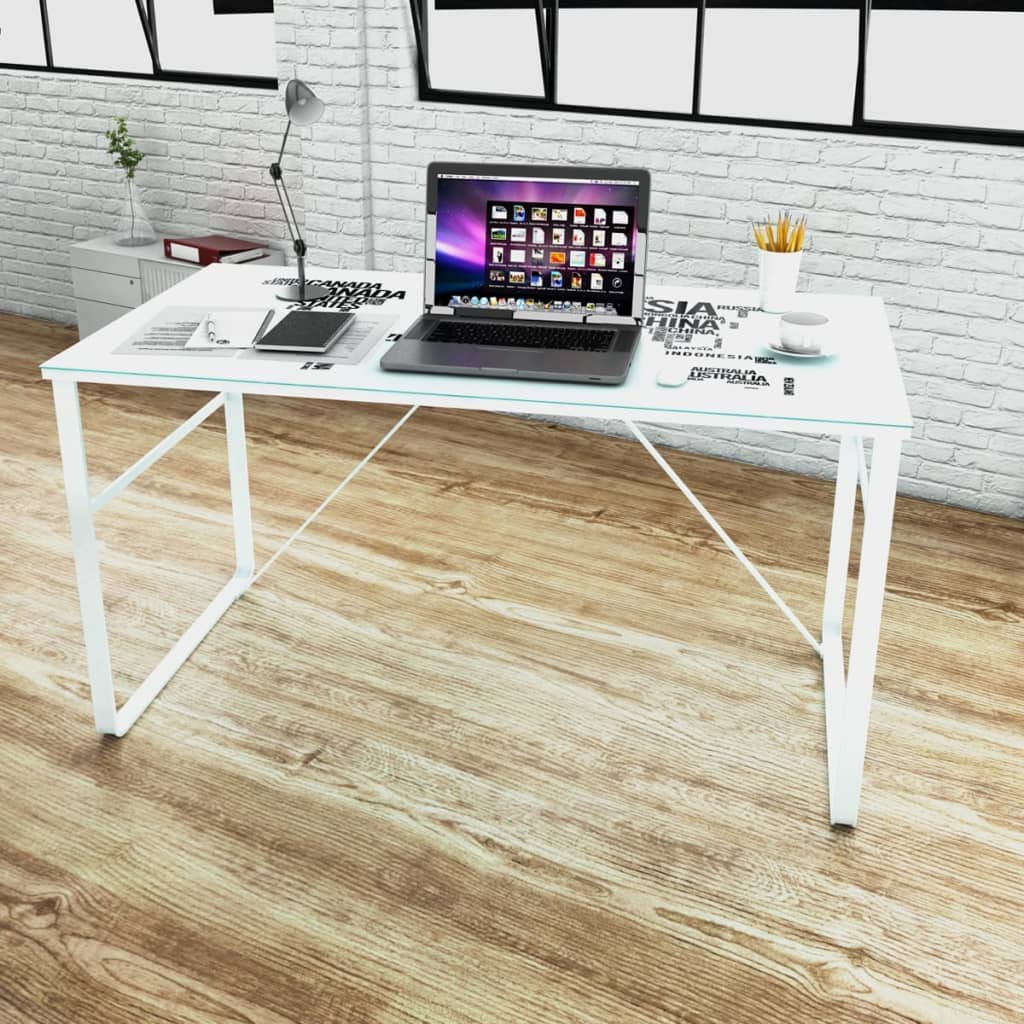 vidaXL Modern Computer Desk Rectangular Study Office Laptop Glass Table w/Map Printing