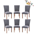 Parsons Dining Chairs Set of 6, Upholstered Nailhead Dining Room Kitchen Side Chair with Thick Cushions and Wood Legs, Dark Grey