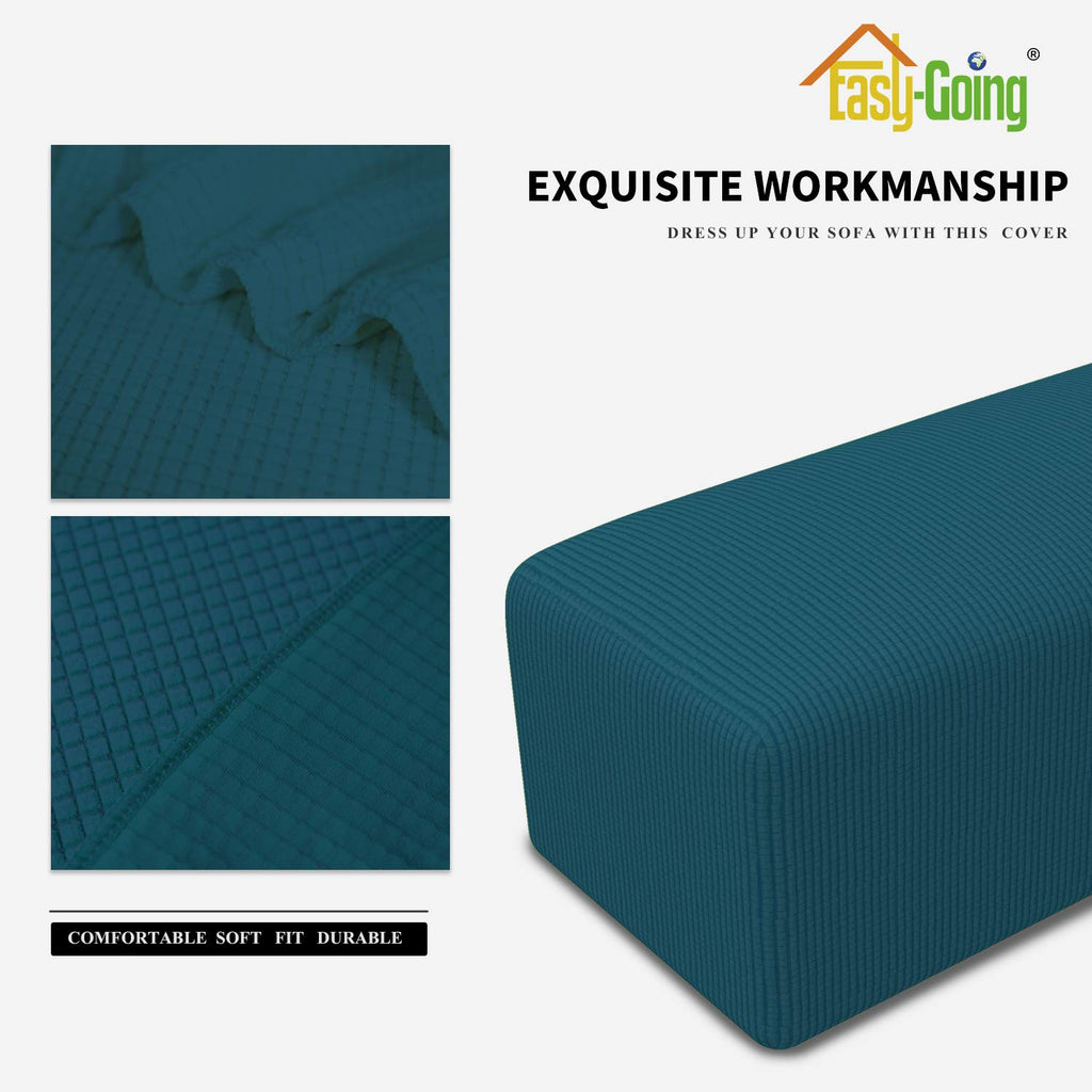 Easy-Going Stretch Ottoman Cover Folding Storage Stool Furniture Protector Soft Rectangle Slipcover With Elastic Bottom(Ottoman Small,Peacock Blue)