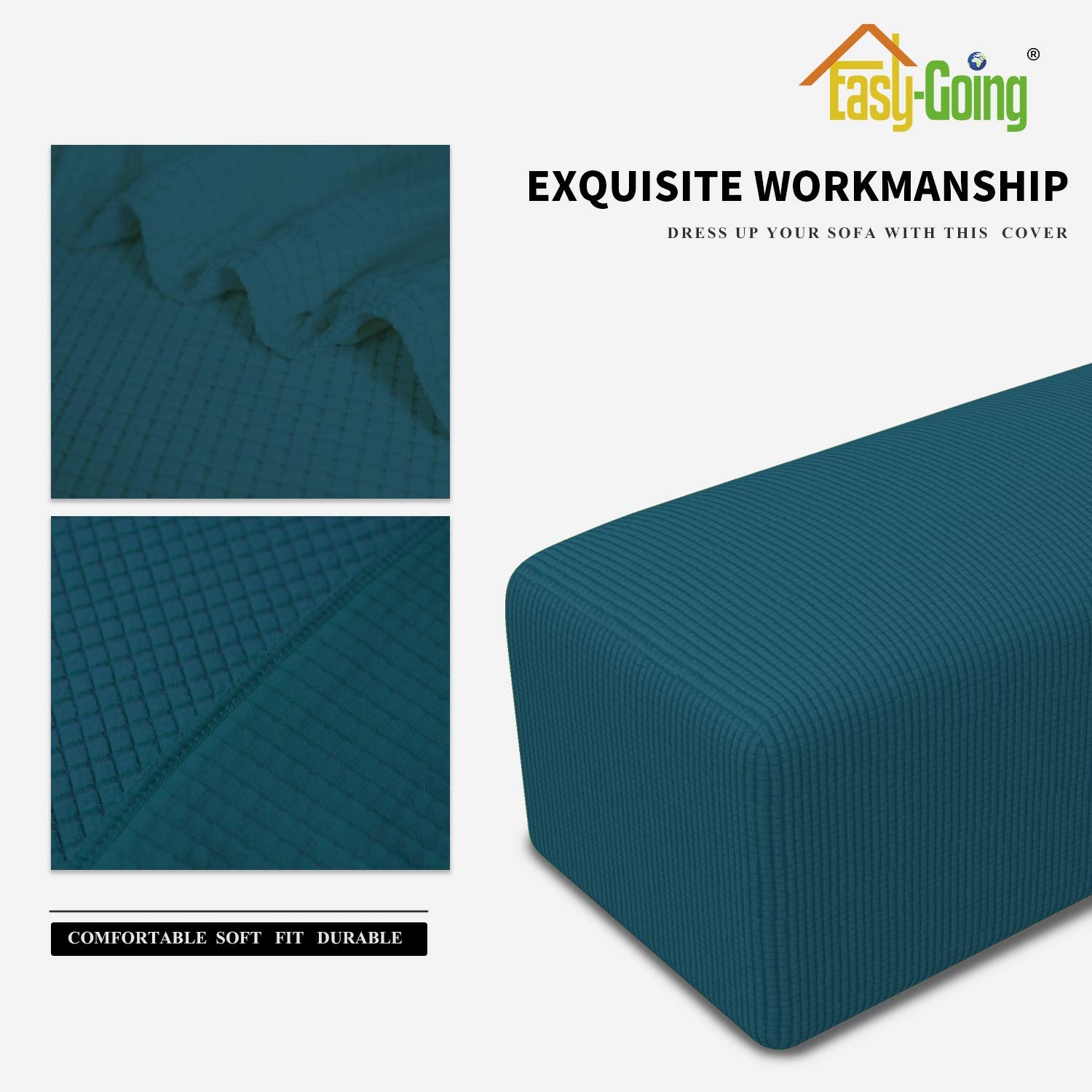 Easy-Going Stretch Ottoman Cover Folding Storage Stool Furniture Protector Soft Rectangle Slipcover With Elastic Bottom(Ottoman Small,Peacock Blue)