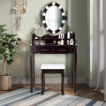 Dortala Vanity Table Set, Makeup Dressing Table With 10 Dimmable Bulbs Lighted Mirror & 4 Drawers, Cushioned Stool, Solid Wood Leg, Classic Dressing Table Set For Home, Salon, Brown