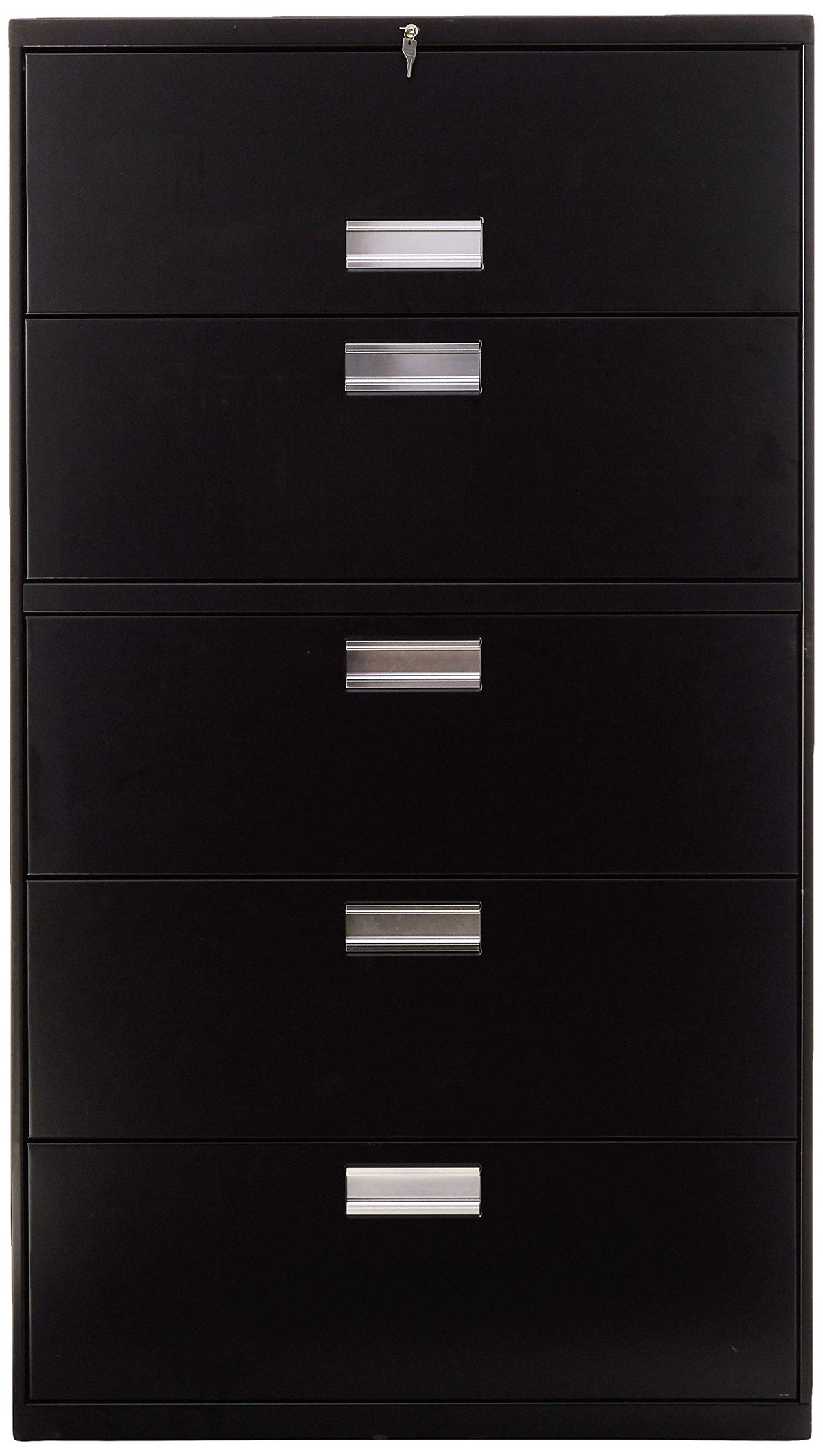 Hon 600 Series 5-Drawer Lateral Files W/ Locks-5 Drawer Lateral File W/Lock, 36"X19-1/4"X67", Black