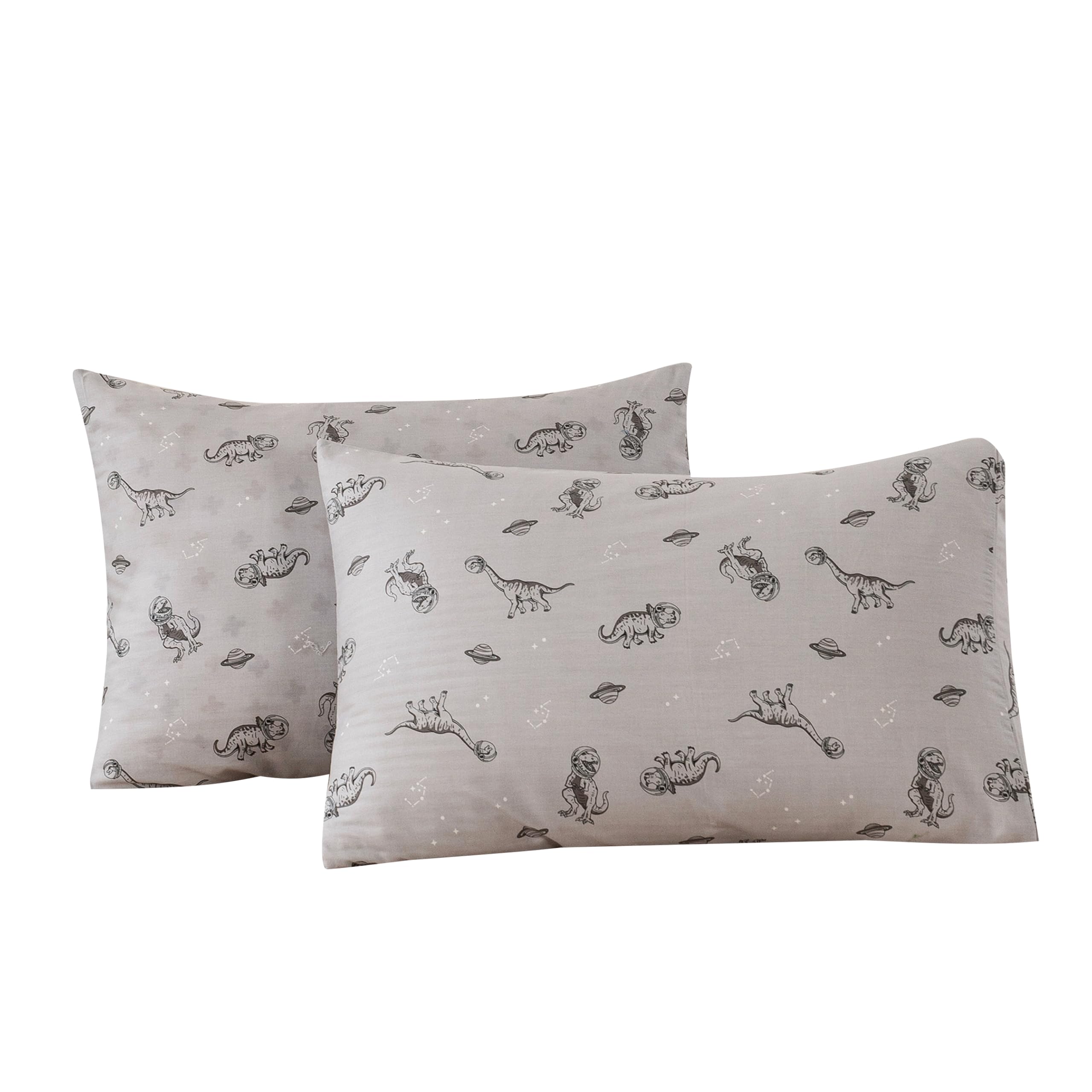 Ecocott 2 Pack Pillowcase King Size, Dinosaurs Space Pattern Pillow Cases Set, 100% Cotton Pillow Covers With Envelope Closure (