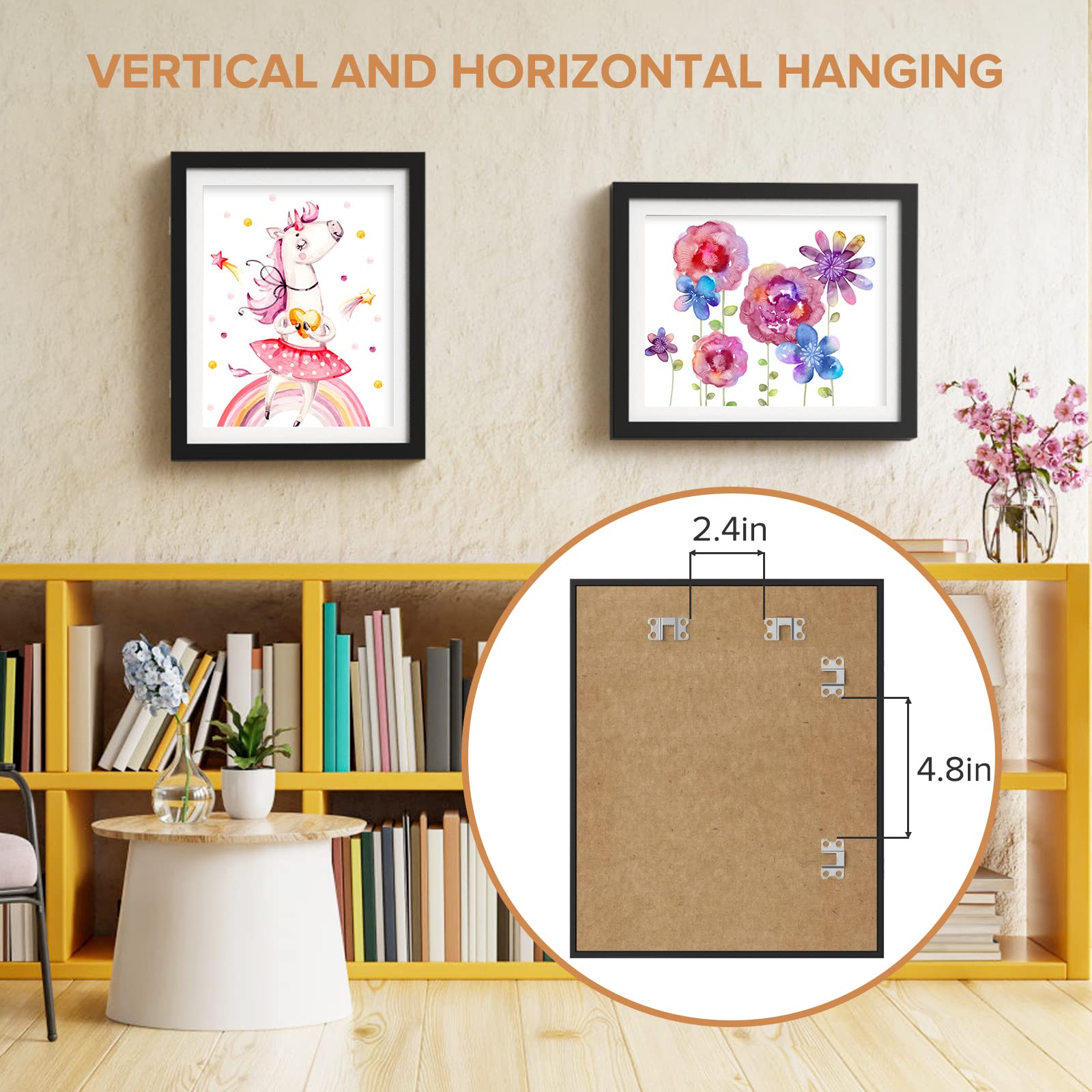 4 Pack Kids Art Frames, Kids Artwork Frames Changeable 8 X10.5 With Mat And 9 X12 Without Mat, Black Front Opening Children Pict