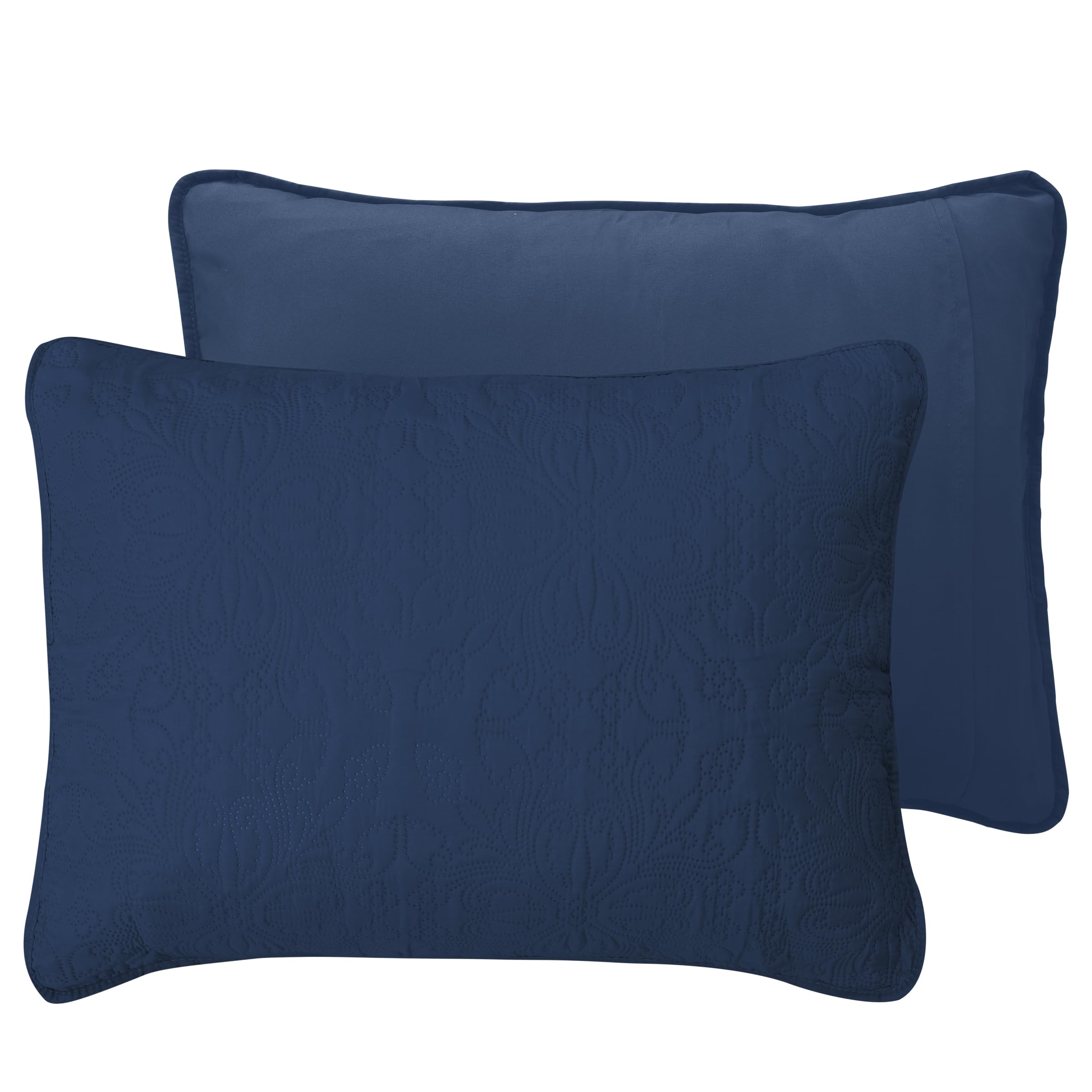 Easy-Going Twin Size Reversible Quilt Set With 1 Quilt And 1 Pillow Sham, Soft Bed Quilt Cover, Water Resistant Lightweight Microfiber Bedspread, Stain Resistant, Damask-Dark Blue/Light Blue