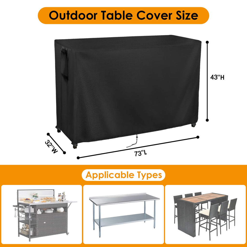 Kingling Outdoor Table Cover - 73 Inch Waterproof Bar Height Patio Cover, Black, Polyester, 73''L x 32''W x 43''H