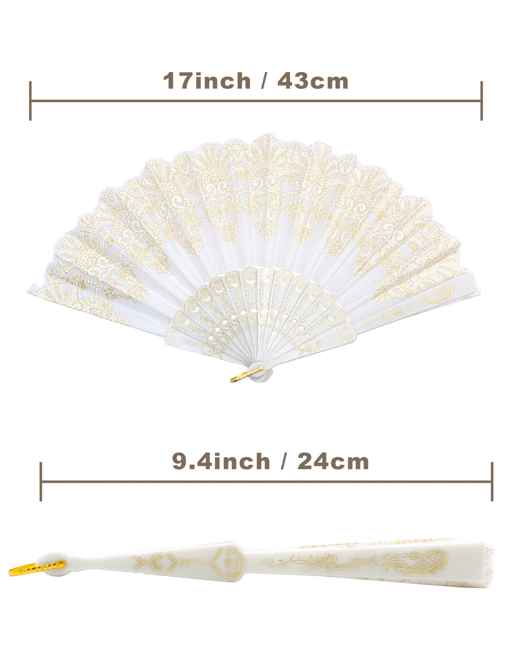 Eosau Handheld Chinese Folding Fan Hand Fans For Women Foldable Bulk For Party Wedding Church Dancing (White)