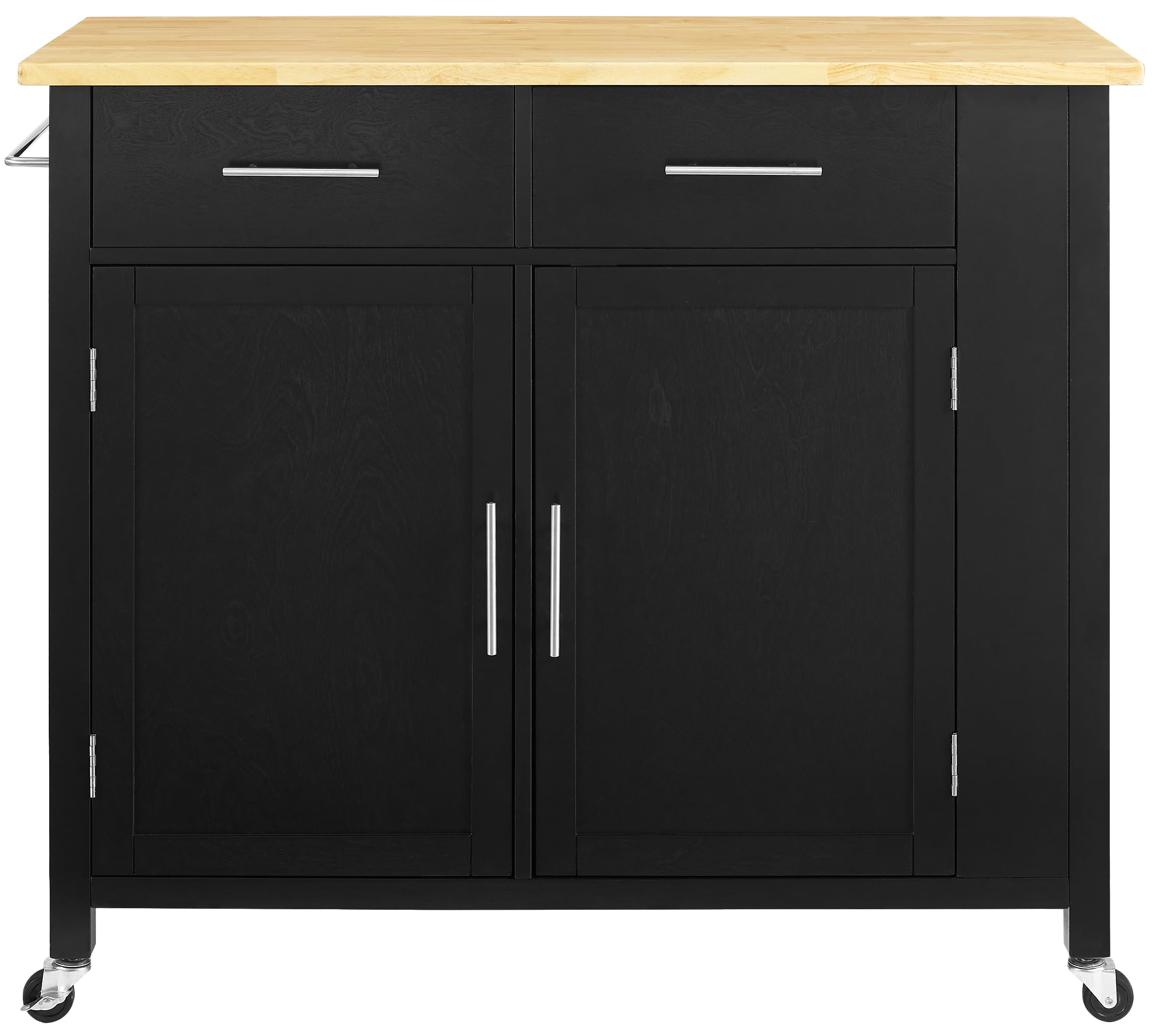 Crosley Furniture Savannah Wood Top Rolling Kitchen Island Cart, Microwave Stand, With Shelves And Drawers, Black