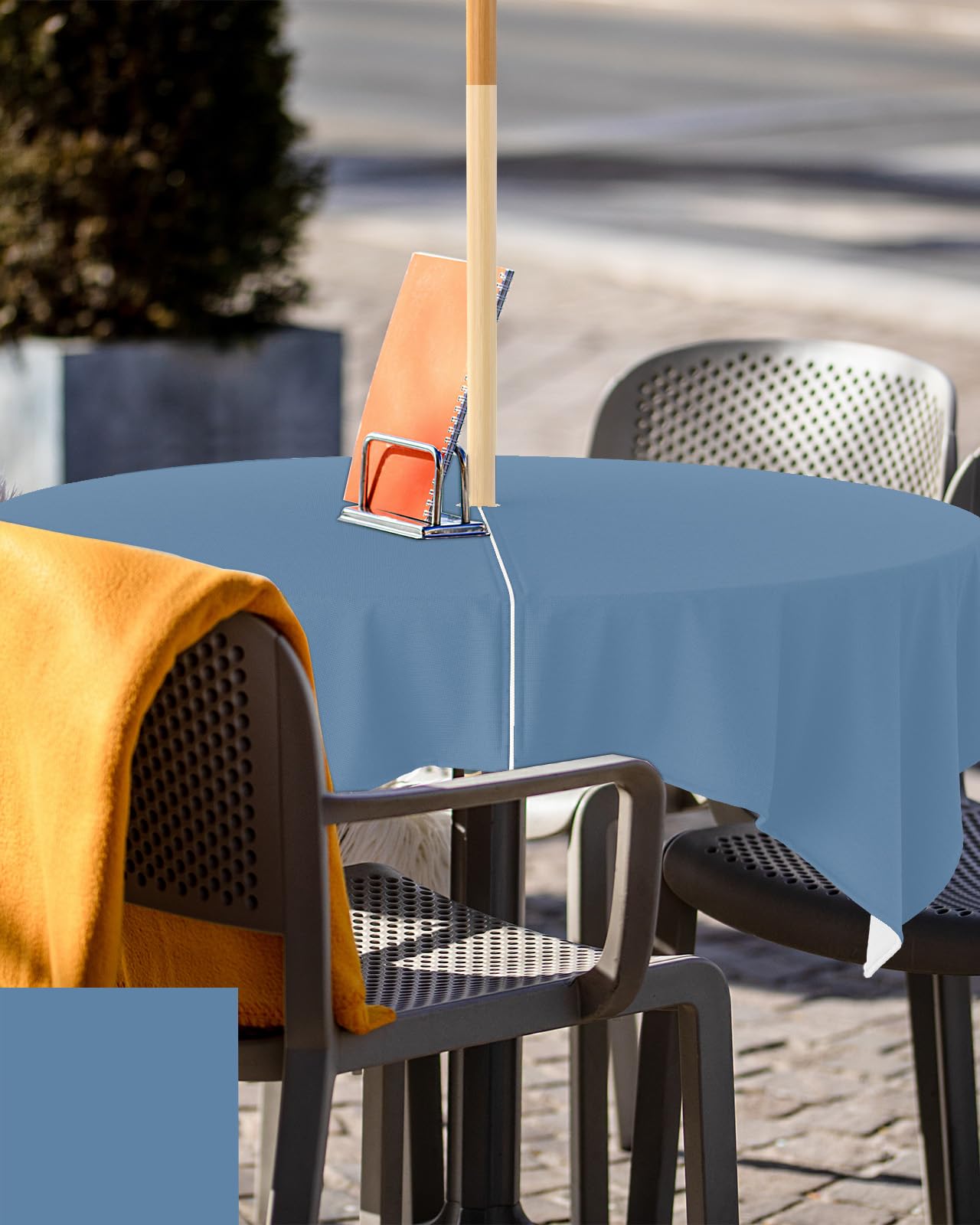 Queenker Royal Blue Outdoor Tablecloth With Umbrella Hole And Zipper, Solid Color Table Cover For Square Tables Waterproof Table
