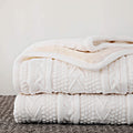 Longhui Bedding Acrylic White Cable Knit Sherpa Throw Blanket - Thick, Soft, Big, Cozy Ivory White Knitted Fleece Blankets For C