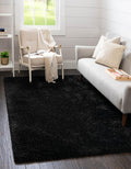 Rugs.com Infinity Collection Solid Shag Area Rug 5 x 8 Onyx Black Shag Rug Perfect for Living Rooms, Large Dining Rooms, Open 