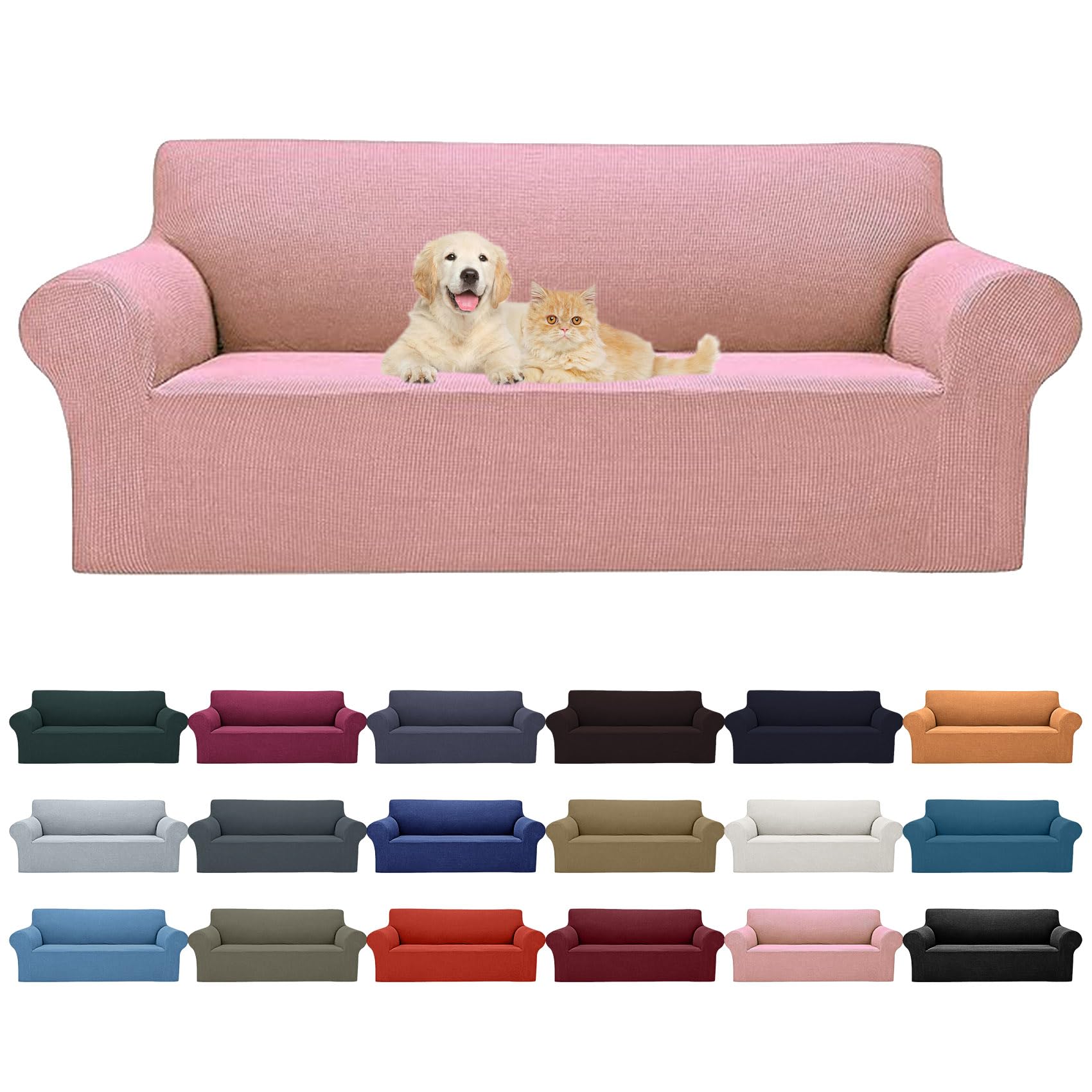 2025 New Stretch Sofa Slipcovers Couch Cover For 3 Cushion Furniture Protector Sofa Covers With Elastic Bottom Jacquard Fabric Small Checks For Pets, Kids -Sofa, Dusty Pink