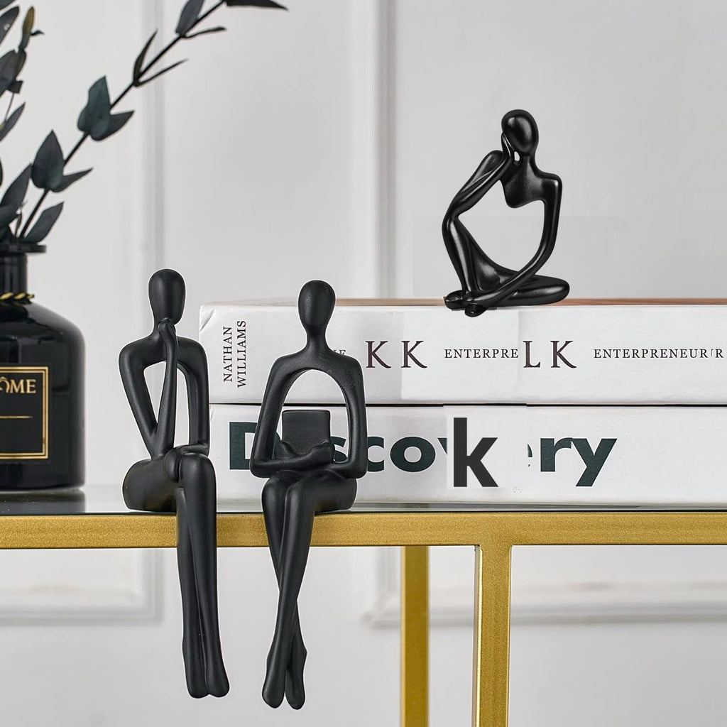 Prettidecor Gold Home Decor Thinker Statue Accents, Set Of 3 Thinker Sculptures Office Decor Modern Abstract Resin Decoration On
