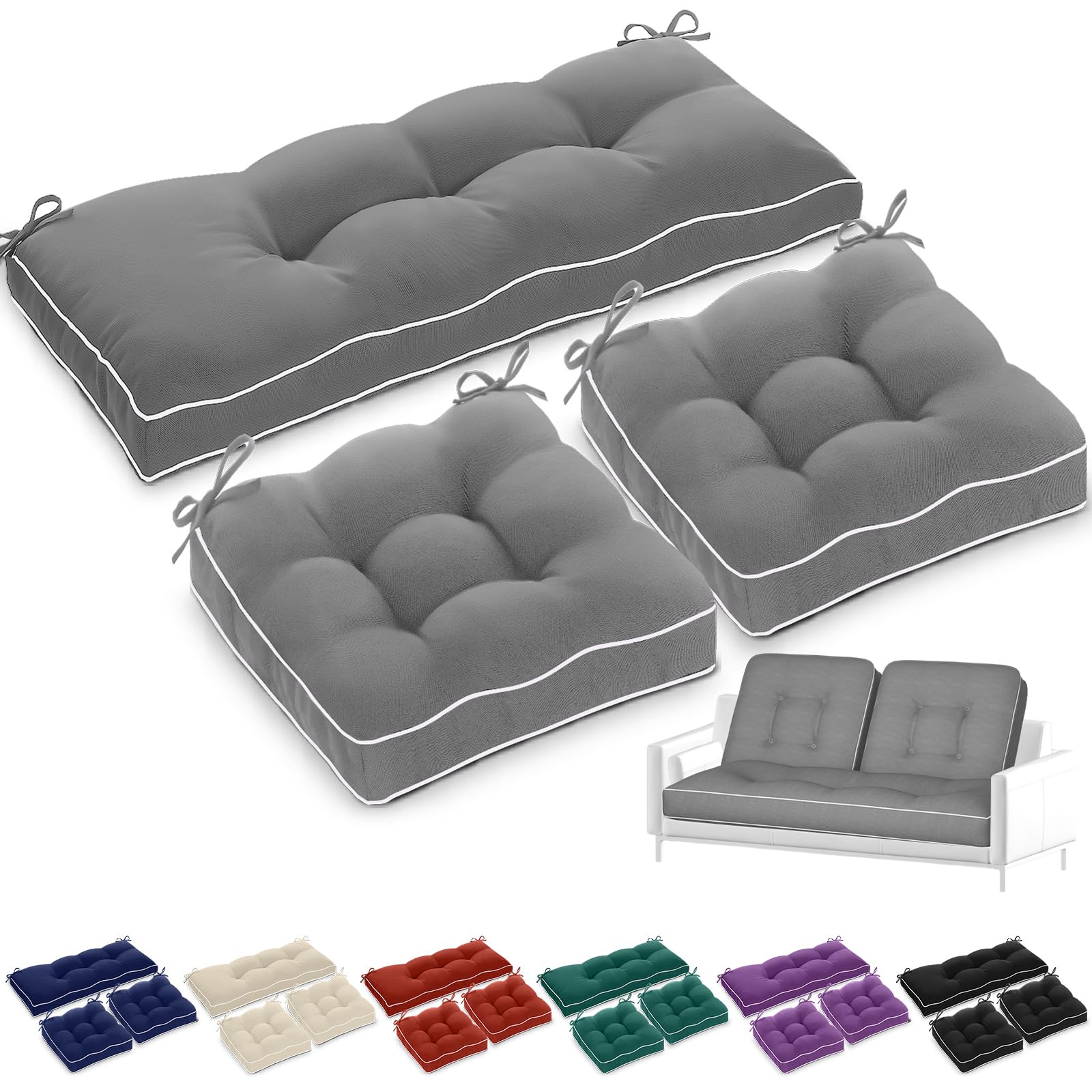 Wenqik 3 Pcs Outdoor Chair Cushions Set Waterproof Tufted Patio Furniture Seat Pad 1 Pcs 44 X 19 In Loveseat 2 Pcs 19 X 19 In Cu