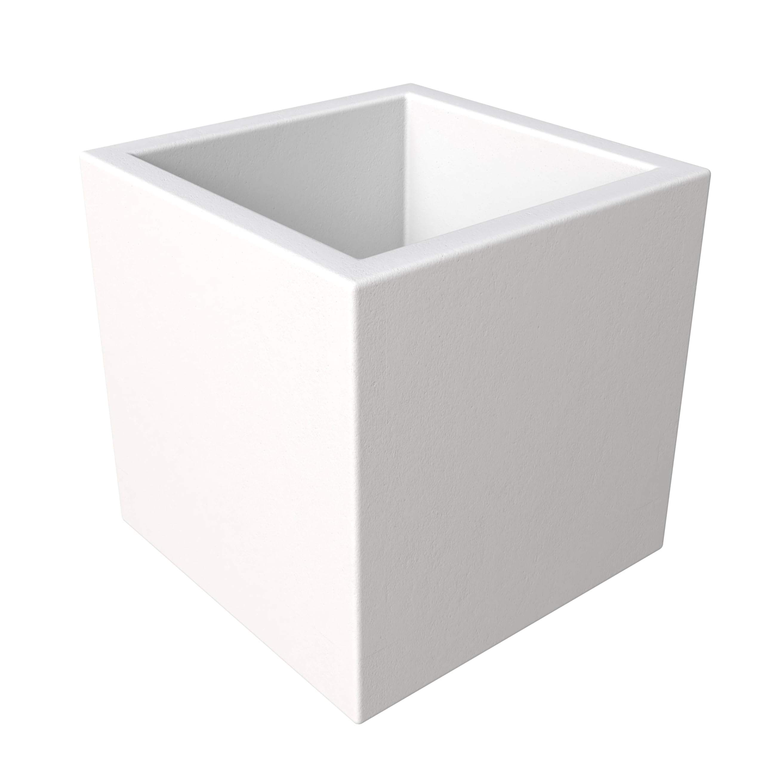 Fern Series Poly Stone Planter 23.6 Cube in White