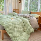 NSNLGSGC Sage Green Gingham Duvet Cover Set Queen, Grid Simple Geometric Square Pattern Comforter Cover,Soft Plaid Washed Microf