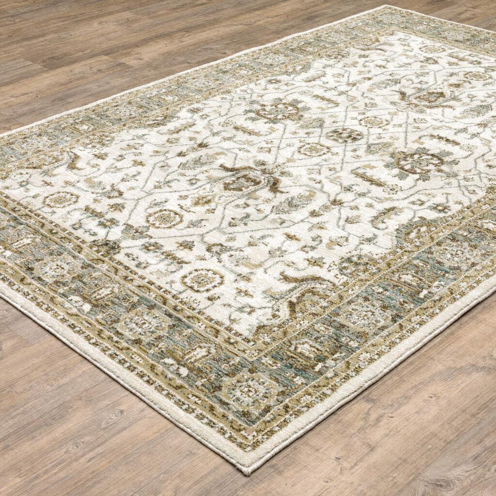 HomeRoots 510097 6 x 9 ft. Ivory Gray & Blue Oriental Power Loom Stain Resistant Rectangle Area Rug