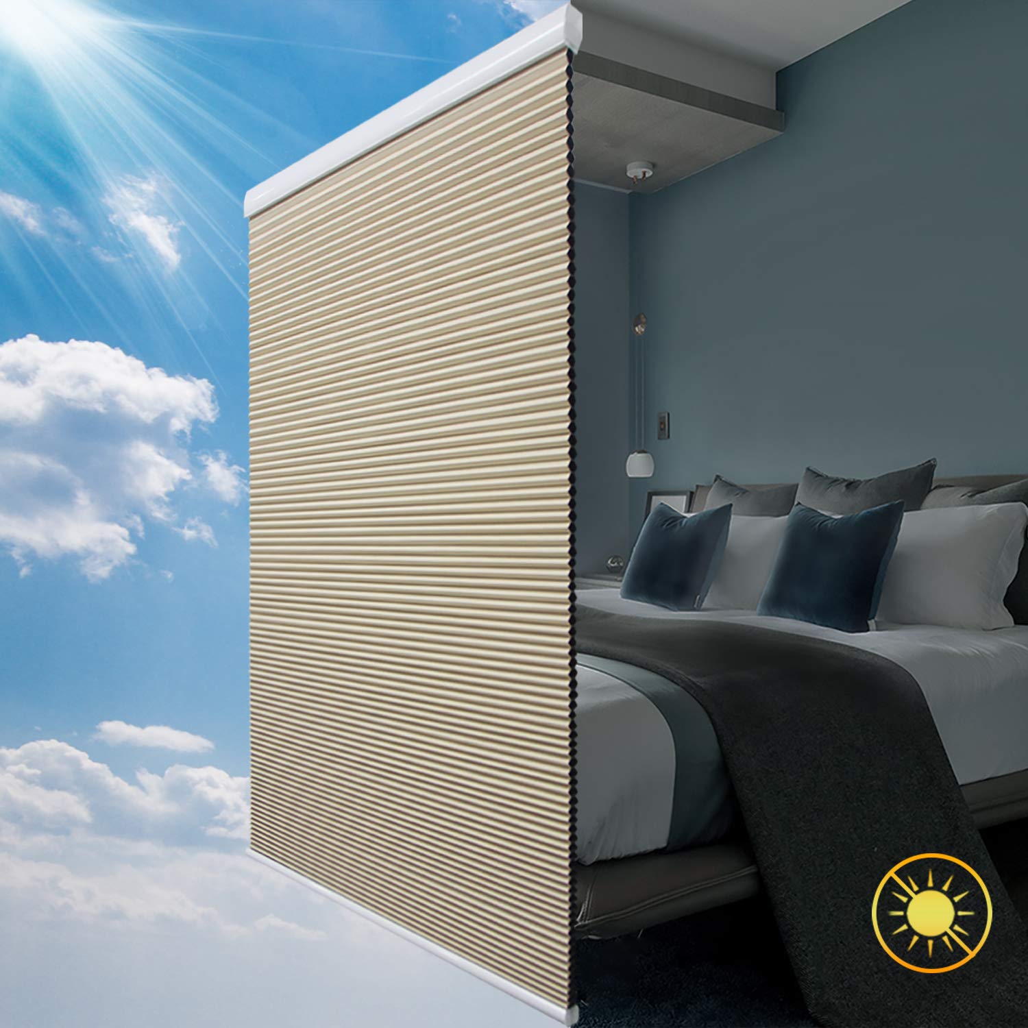 Blackout Cellular Shades, Room Darkening, Cordless Lift System, 33'' Wide X 38'' Long, Ivory Beige(Blackout)