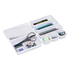 Mind Reader 8-Pc Drawer Organizer Interlocking, Storage, Kitchen, Office, 9.25' L x 6.5' W x 3.74' H, White