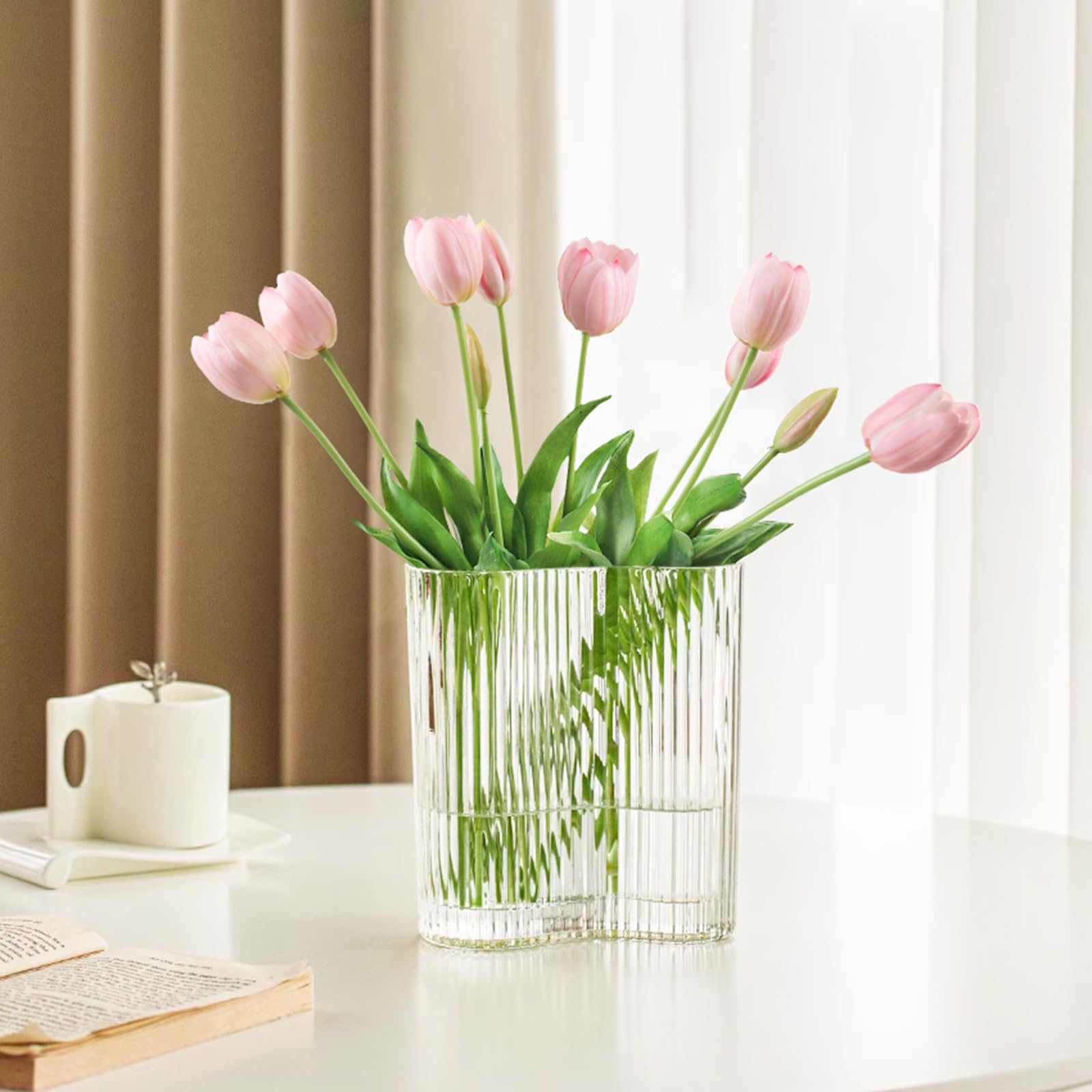 Beferr 10pcs Tulips Artificial Flowers Faux Tulip Real Touch Tulip Fake Flowers Bouquets Arrangements for Easter Spring Flowers 