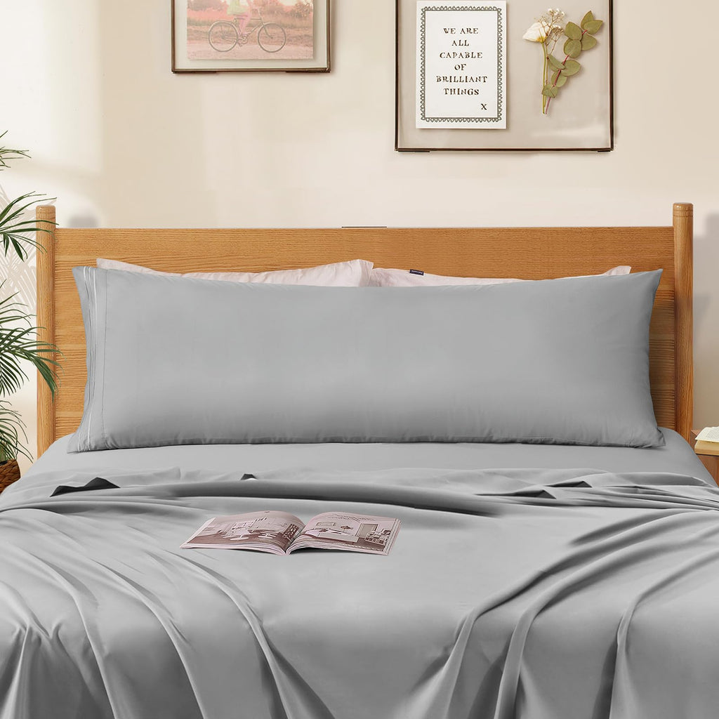Horbaunal 2 Pack Microfiber Body Pillow Covers Light Grey Body Pillow Cases With Envelope Closure, 1800 Thread Count Soft & Shri