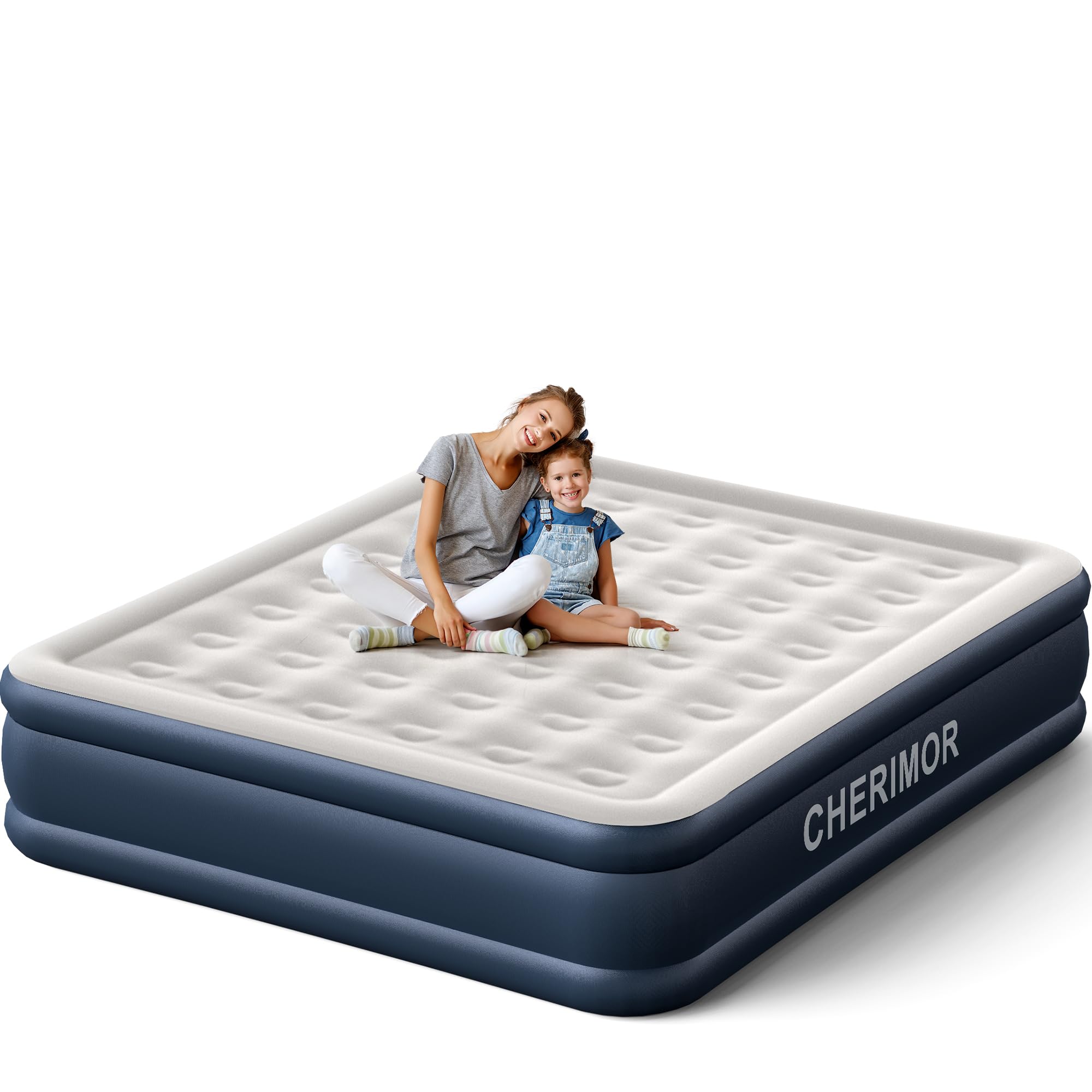 Cherimor California King Air Mattress With Built In Pump, 18    Luxury Thicken Sturdy Inflatable Mattress For Guests & Home, Por