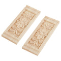 SUPERFINDINGS 2PCS Rectangle with Flower Wood Carving Decal 6.3x2.4inch Unpainted Home Furniture Applique Decor Natural Solid Wo